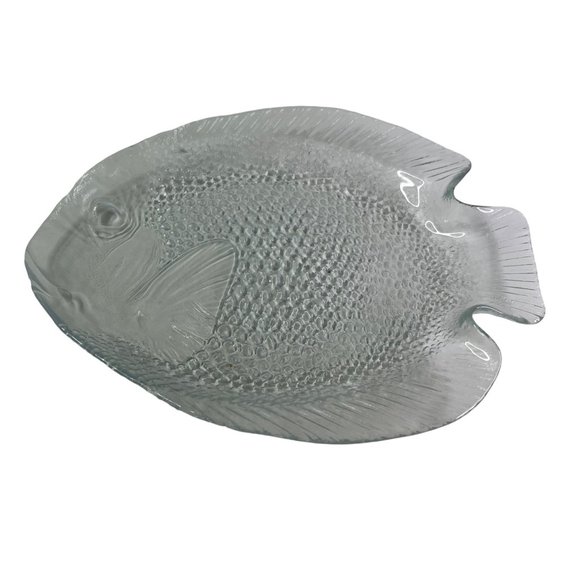 Fish Plate Arcoroc France Transparent Glass Embossed 10.25" x 8.25" Vintage - Picture 9 of 12